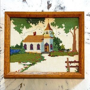 Landscape Embroidery Needle Point Art with Wooden Frame